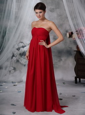 Strapless Watteau Wine Red Chiffon Maternity Prom Dress Inexpensive