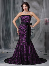 Purple Strapless Mermaid Petite Prom Gown With Black Lace Inexpensive