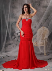 Trumpet Sweetheart Red Chiffon Prom Dress 2012 Style Discount Inexpensive