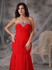 Trumpet Sweetheart Red Chiffon Prom Dress 2012 Style Discount Inexpensive