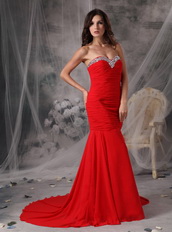 Trumpet Sweetheart Red Chiffon Prom Dress 2012 Style Discount Inexpensive