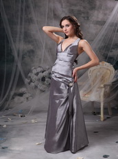 V-neck Floor-length Sliver Taffeta Long Prom Dress 2014 Inexpensive