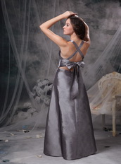 V-neck Floor-length Sliver Taffeta Long Prom Dress 2014 Inexpensive