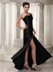 Black One Shoulder Neck Taffeta Prom Dress With Side Split Design Inexpensive