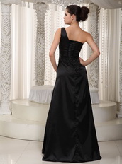 Black One Shoulder Neck Taffeta Prom Dress With Side Split Design Inexpensive