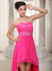 Hot Pink Hi-Lo Design Prom Celebrity Dress Lace Inside Emberllish Inexpensive