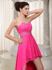 Hot Pink Hi-Lo Design Prom Celebrity Dress Lace Inside Emberllish Inexpensive