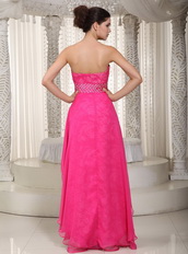 Hot Pink Hi-Lo Design Prom Celebrity Dress Lace Inside Emberllish Inexpensive