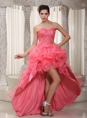 Watermelon Sweetheart High-low Ruffles Skirt Prom Dress Season Inexpensive