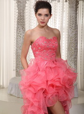 Watermelon Sweetheart High-low Ruffles Skirt Prom Dress Season Inexpensive