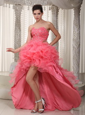 Watermelon Sweetheart High-low Ruffles Skirt Prom Dress Season Inexpensive