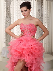 Watermelon Sweetheart High-low Ruffles Skirt Prom Dress Season Inexpensive