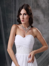 Popular White Chiffon Prom Dress With Silver Beading Decorate Inexpensive