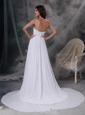 Popular White Chiffon Prom Dress With Silver Beading Decorate Inexpensive