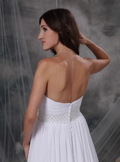 Popular White Chiffon Prom Dress With Silver Beading Decorate Inexpensive