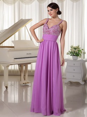 Chiffon Spaghetti Straps Pretty Lavender Prom Party Dress Inexpensive