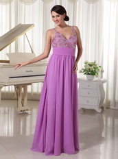 Chiffon Spaghetti Straps Pretty Lavender Prom Party Dress Inexpensive