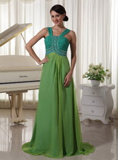 2014 Chiffon Straps Cache Prom Dress Teal and Grass Green Inexpensive