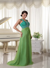 2014 Chiffon Straps Cache Prom Dress Teal and Grass Green Inexpensive