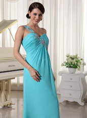 Beaded One Shoulder Turqupise Blue Side Split Dress For Prom Wear Inexpensive