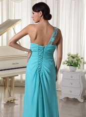 Beaded One Shoulder Turqupise Blue Side Split Dress For Prom Wear Inexpensive