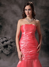 Watermelon Red Taffeta Mermaid Strapless Prom Dress Lady Inexpensive