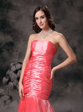 Watermelon Red Taffeta Mermaid Strapless Prom Dress Lady Inexpensive