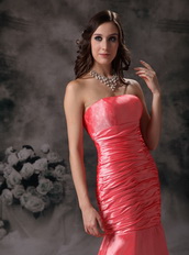 Watermelon Red Taffeta Mermaid Strapless Prom Dress Lady Inexpensive