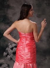 Watermelon Red Taffeta Mermaid Strapless Prom Dress Lady Inexpensive