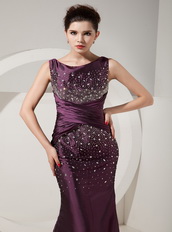 Dark Purple Mermaid Scoop Neck Prom Dress With Beading Inexpensive