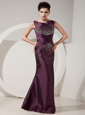 Dark Purple Mermaid Scoop Neck Prom Dress With Beading Inexpensive