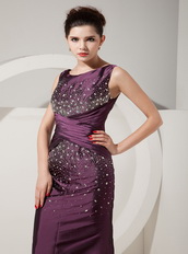 Dark Purple Mermaid Scoop Neck Prom Dress With Beading Inexpensive