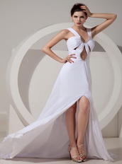 White Wide Straps Prom Dress With Side Split Skirt Sexy Inexpensive