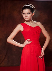 Simple One Shoulder Chiffon Red Top Designers For Prom Dress Inexpensive