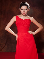 Simple One Shoulder Chiffon Red Top Designers For Prom Dress Inexpensive