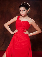 Simple One Shoulder Chiffon Red Top Designers For Prom Dress Inexpensive