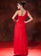 Simple One Shoulder Chiffon Red Top Designers For Prom Dress Inexpensive