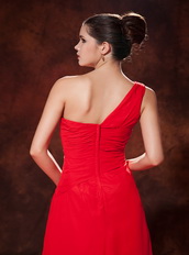 Simple One Shoulder Chiffon Red Top Designers For Prom Dress Inexpensive