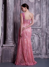 Rose Pink One Shoulder Prom Dress Chiffon And Lace Fabric Inexpensive