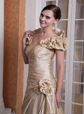 Handcrafted Flowers Neck Champagne Dress For Prom Party Inexpensive