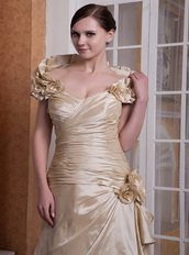 Handcrafted Flowers Neck Champagne Dress For Prom Party Inexpensive