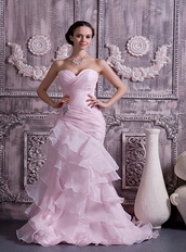 Baby Pink Sweetheart Ruffles Layers Skirt Prom Dress For Sale Inexpensive