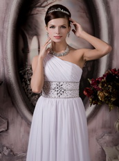 Customize One Shoulder Floor Length Chiffon Beaded Prom Dress Inexpensive