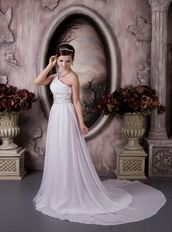 Customize One Shoulder Floor Length Chiffon Beaded Prom Dress Inexpensive