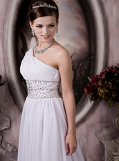 Customize One Shoulder Floor Length Chiffon Beaded Prom Dress Inexpensive