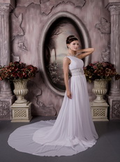 Customize One Shoulder Floor Length Chiffon Beaded Prom Dress Inexpensive