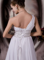 Customize One Shoulder Floor Length Chiffon Beaded Prom Dress Inexpensive