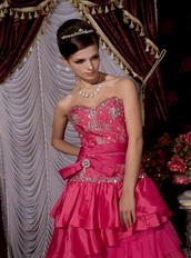 Fuchsia Sweetheart Taffeta Layers Floor Length Skirt Dress For Party Inexpensive