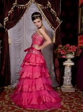 Fuchsia Sweetheart Taffeta Layers Floor Length Skirt Dress For Party Inexpensive