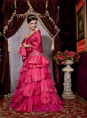 Fuchsia Sweetheart Taffeta Layers Floor Length Skirt Dress For Party Inexpensive